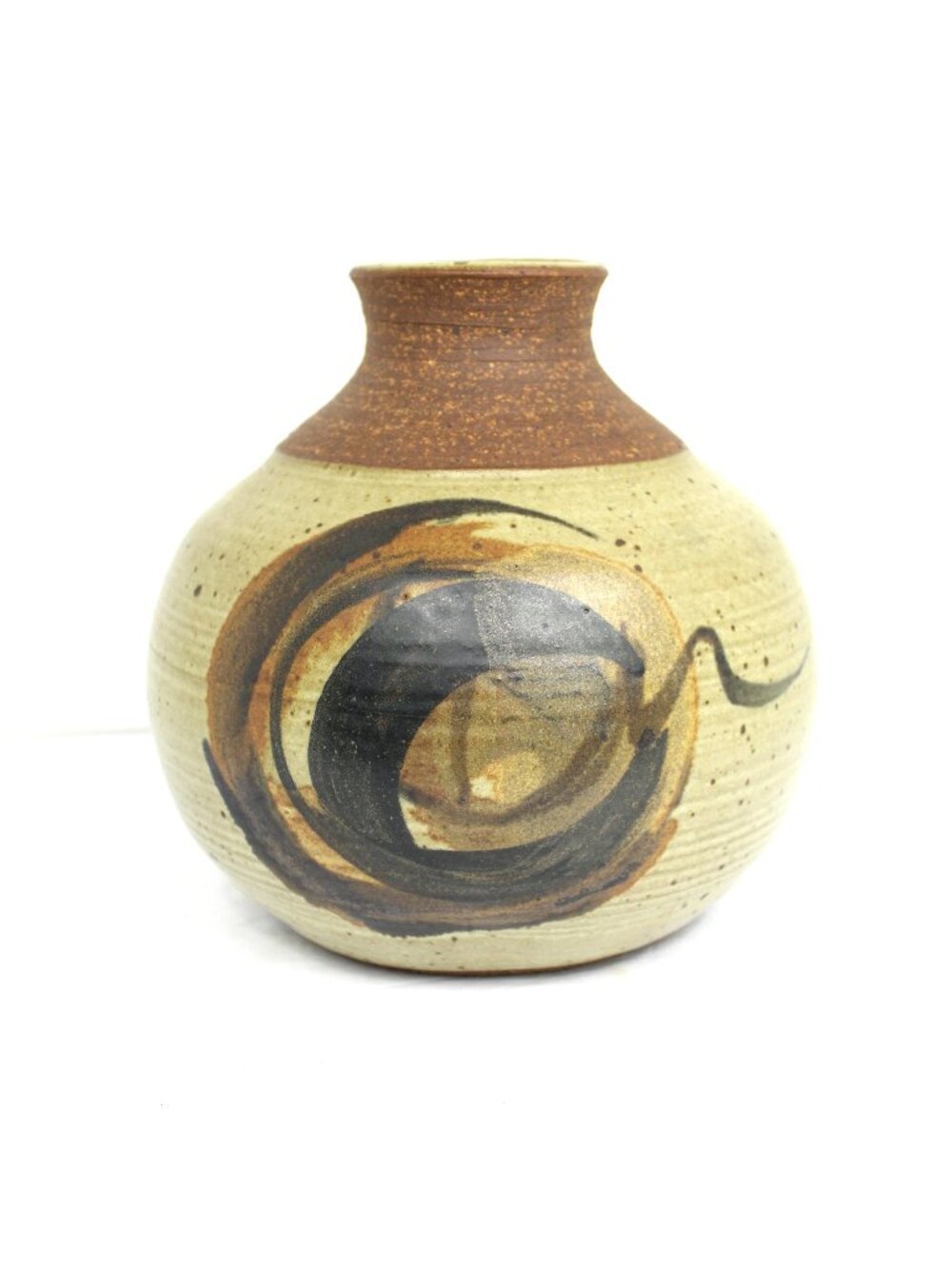 MCM Globular Earth/Stoneware Vase Signed "MOSS" (1941-2010) Unglazed Mid-Century